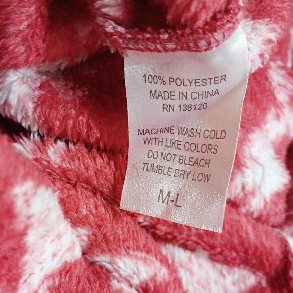 SleepytimePjs Red Holiday Hooded One Pc Adult M/L Zipper Footies Reindeer Trees - Picture 10 of 10